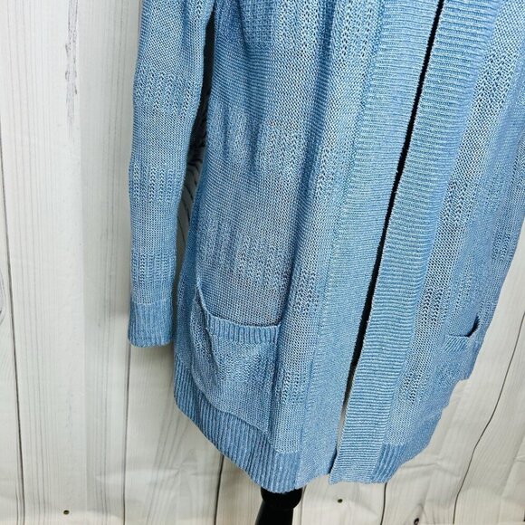 Talbots Womens Sz M Blue 100% Linen Open Front Duster Cardigan Sweater - Picture 5 of 13